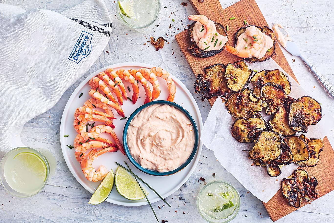 Chips d’aubergine maison et Couronne de Crevettes