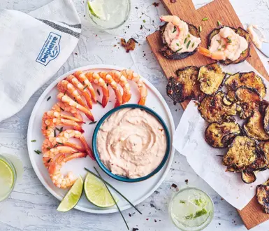 Chips d’aubergine maison et Couronne de Crevettes