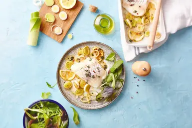 Pavé de morue et son confit de poireaux