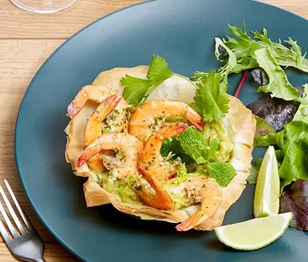 Tartelettes croustillantes aux queues de crevettes ail et persil