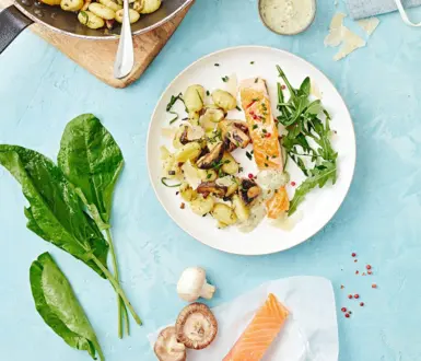 Pavé de saumon sauce à l’oseille accompagné de gnocchis